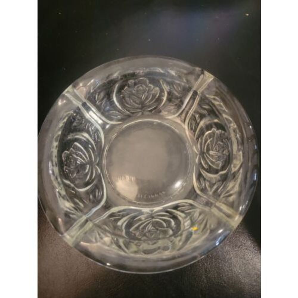 KIG Indonesia Pressed Heavy Glass Rose Pattern Vintqge Ashtray 4 Rest 6"
